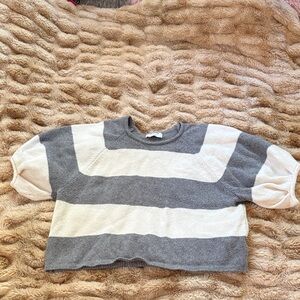 Gray and White Striped Top Cropped